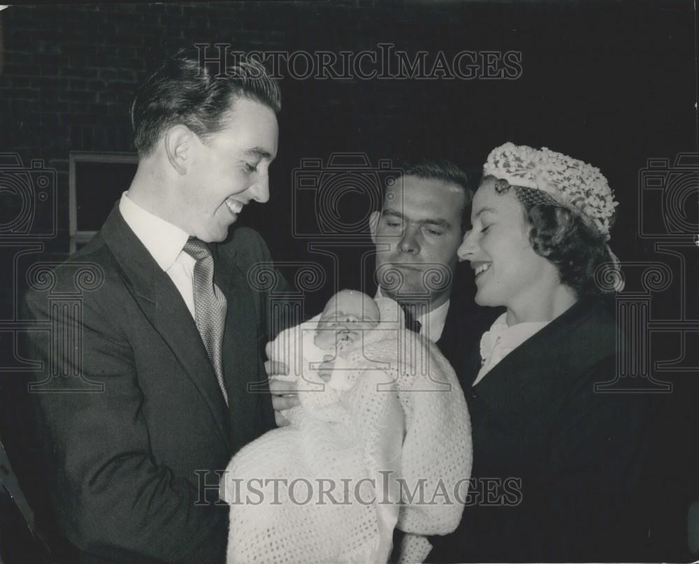 1958 Press Photo Father Gives Away Baby To Boss - Historic Images