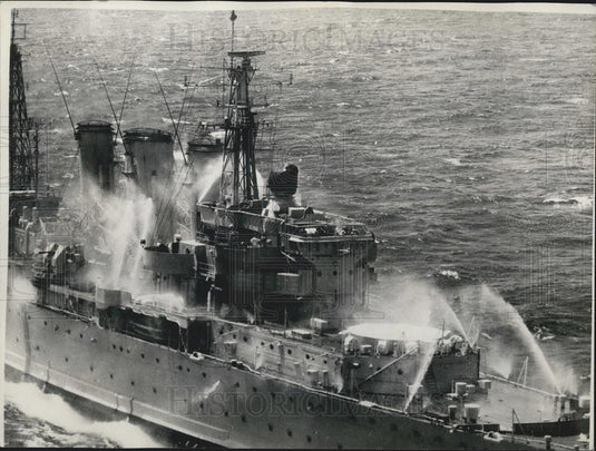 1954 Press Photo ÃƒÂ¢Ã¢Â¬Ã…Pre-wettingÃƒÂ¢Ã¢Â¬Ã‚Â trials in HMS Cumberland - Historic Images