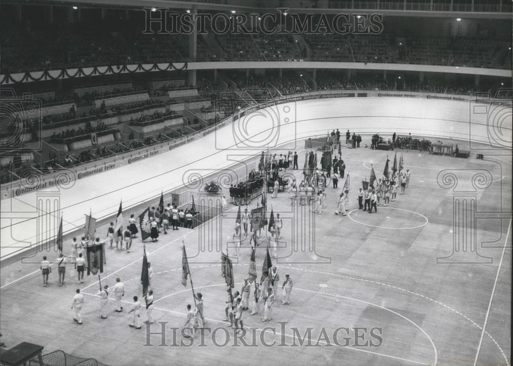 1957 Press Photo Gerhard Schroeder &amp; Berlin mayor Willy Brandt Open New Hall - Historic Images