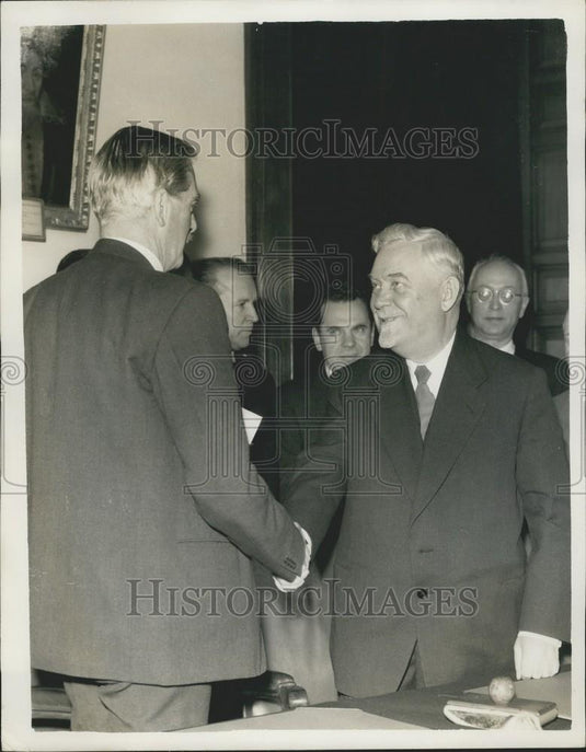 1956 Press Photo Sir Anthony Eden & Marshal Bulganin after Signing Communique - Historic Images
