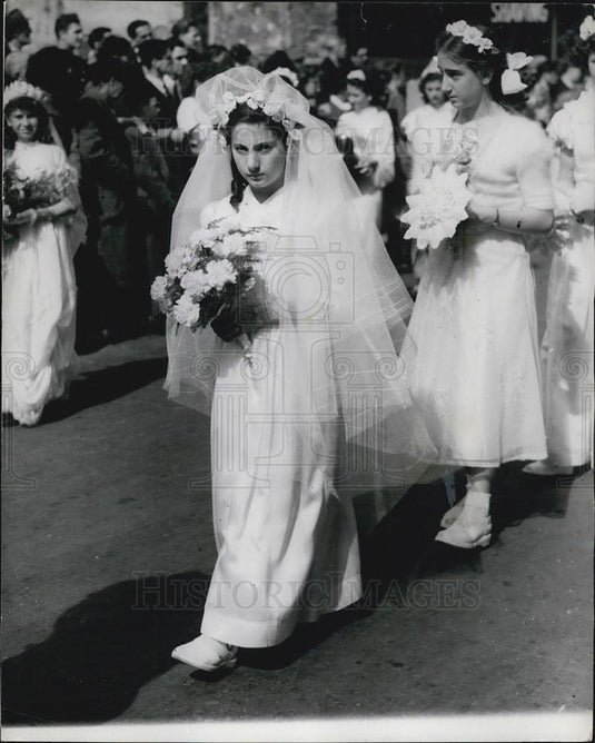 1950 Press Photo St. Peter's Church Ceremony Our Lady Of Mount Carmel - Historic Images