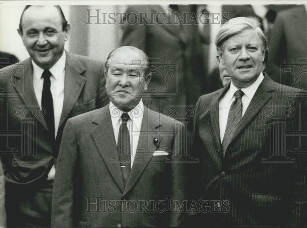 1981 Press Photo Japan Prime Minister Zenko Suzuki, Hans Genscher, Hemut Schmidt - Historic Images