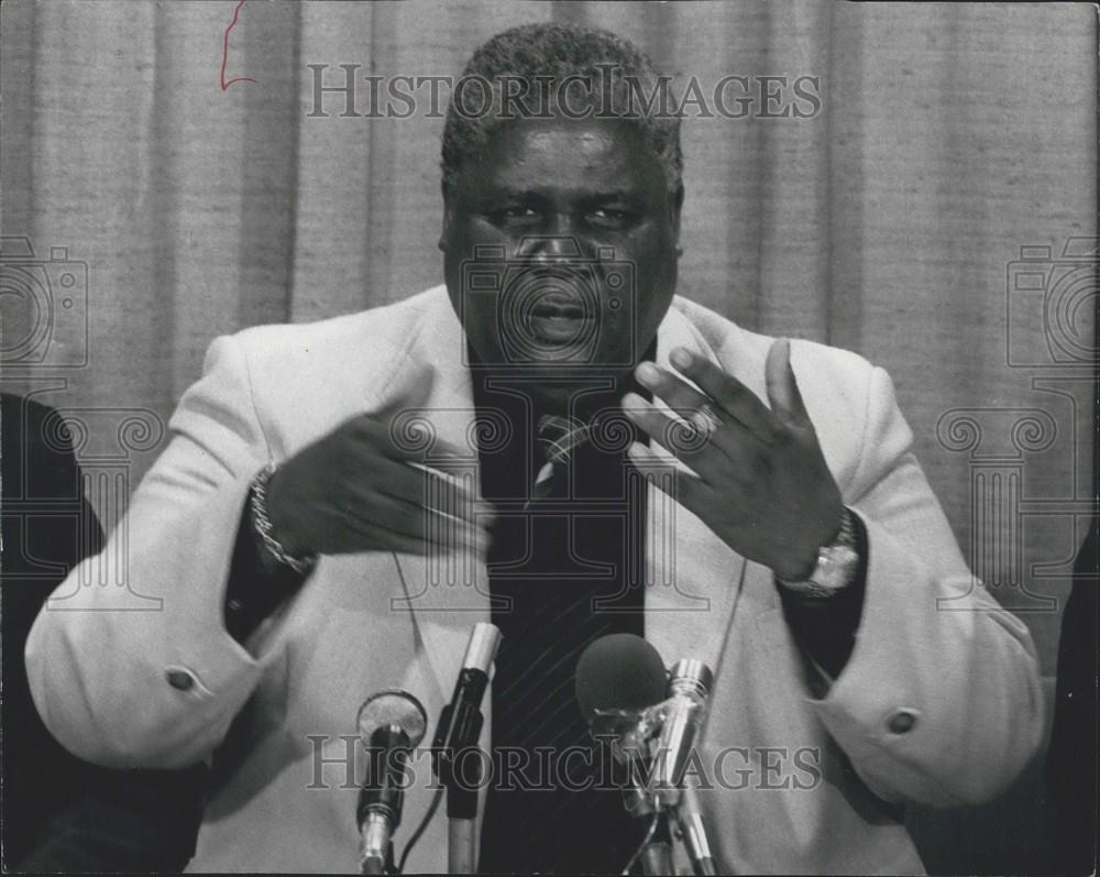 1979 Press Photo Joshua Nkomo Leader Of Patriotic Front Press Conference - Historic Images