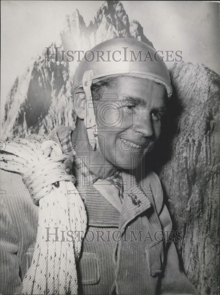 1954 Press Photo Helmet Worn for Mountain Climbers - Historic Images