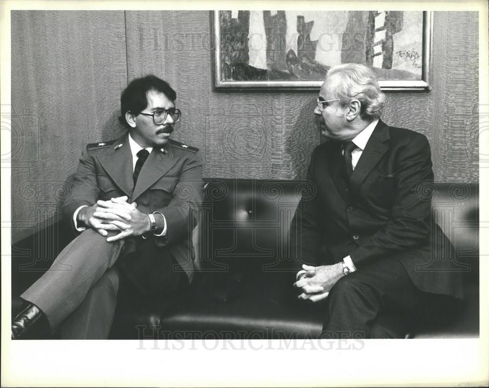 1984 Press Photo Sec Gen Javier Perez De Cuellar &amp; Daniel Ortega Saavedra,Nica - Historic Images