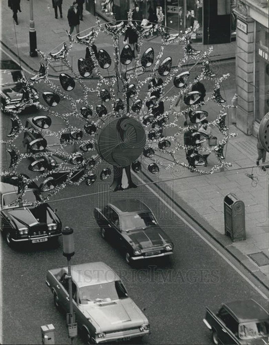 1969 Press Photo Peacock Regent Street Lights, Christmas Decorations - Historic Images