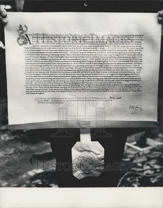 1973 Press Photo Princess Anne's Marriage License: Mr. David Carey - Historic Images