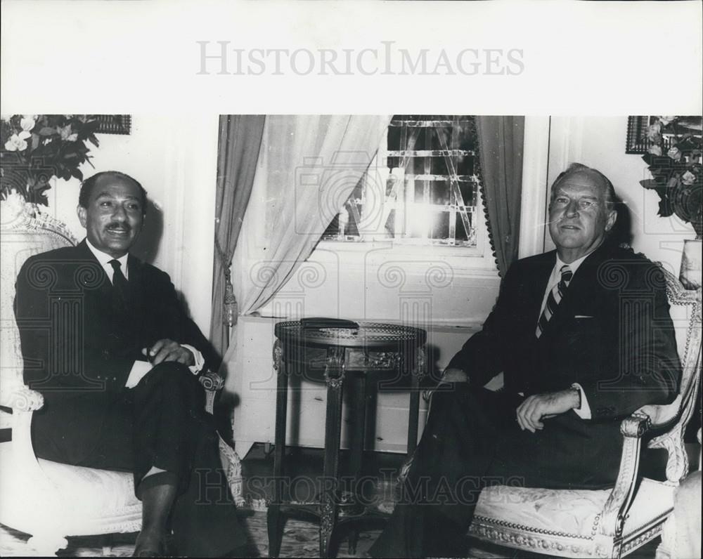 1971 Press Photo Egyptian Pres Sadat and US Secy State Mr Wm Rogers At Giza - Historic Images