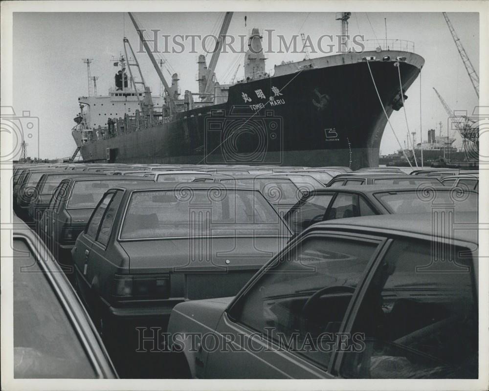 1982 Press Photo Datsun Oppama Plant of Nissan Motors Shipment Waiting - Historic Images