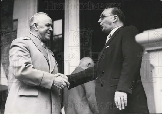 1955 Press Photo French Prime Minister Edgar Faure Marshal Zhukov - Historic Images