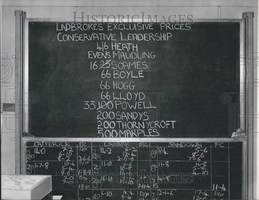 1965 Press Photo Ladbrookes, Edward Heath, Reginald Maudling, Betting Odds - Historic Images