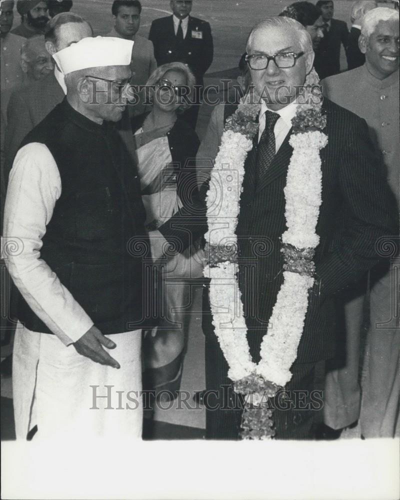 1978 Press Photo Prime Minister James Callaghan, Maroil Desai, India - Historic Images