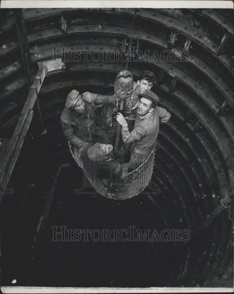 Press Photo Four Workmen Coming Up from the Tyne Tunnels - Historic Images