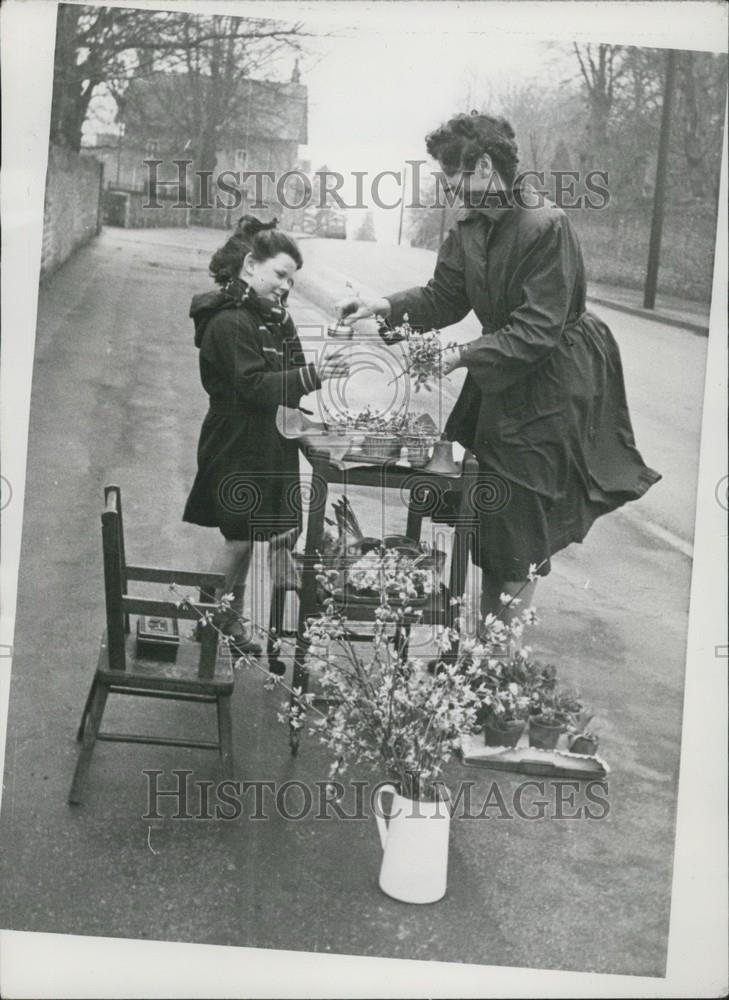 1952 Press Photo Elizabeth Parker sells flowers to donate money to needy kids - Historic Images