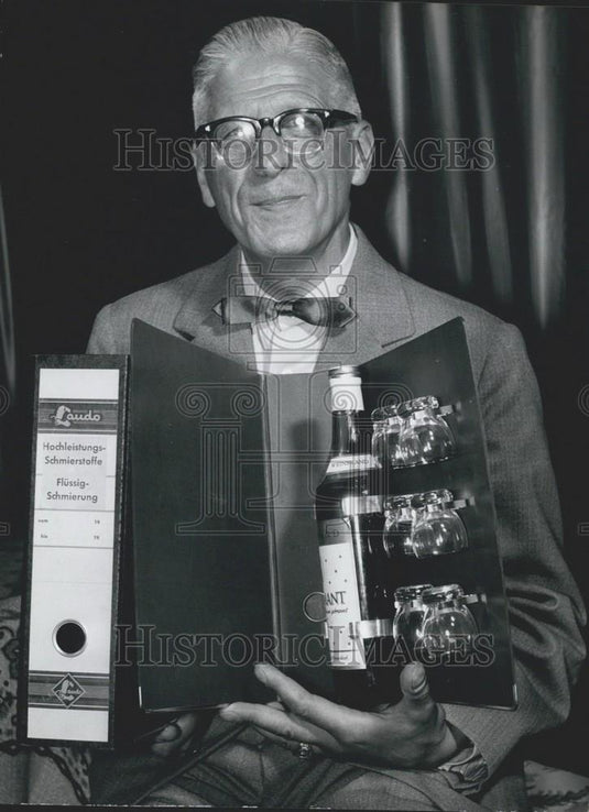 1958 Press Photo Bottle of Cognac and a Set of Glasses - Historic Images