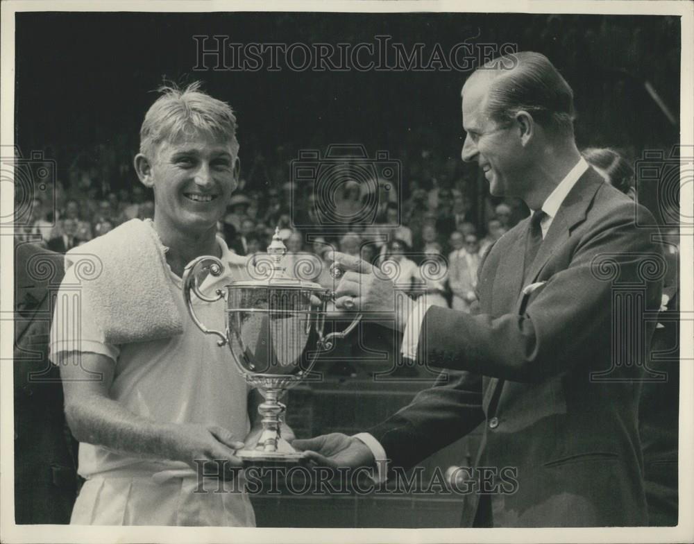 1957 Press Photo Lew Hoad, Duke of Edinburgh, Wimbledon Mens Singles - Historic Images