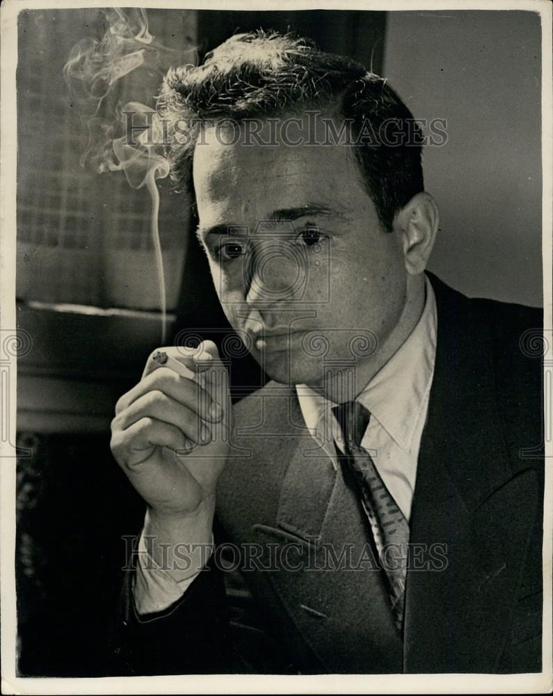 1955 Press Photo Dancer Nenko Nenkov Smoking Cigarette Political Asylum London - Historic Images