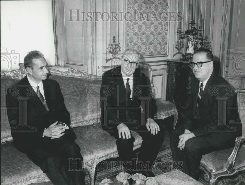 1969 Press Photo Israel&#39;s Forg Mnst Abba Eban, Aldo Moro,Pres Giuseppe Sargat - Historic Images