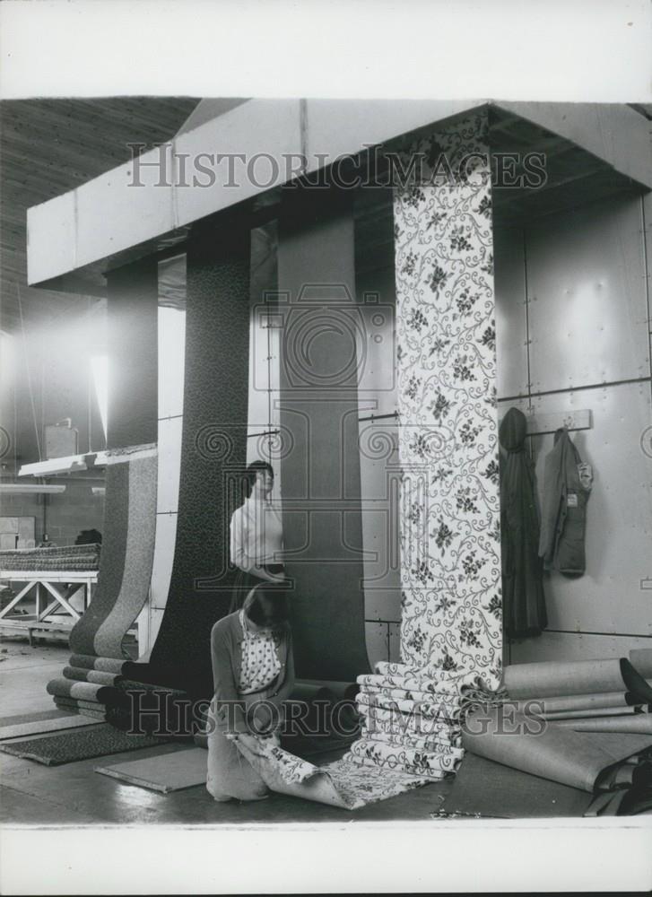 Press Photo Strip Of Carpet Being Dried Cleaned And Fluffed - Historic Images