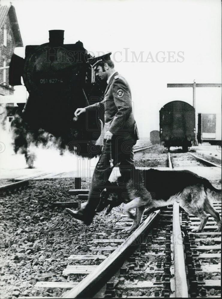 1973 Press Photo A policeman with his dog go in search of the gangsters - Historic Images
