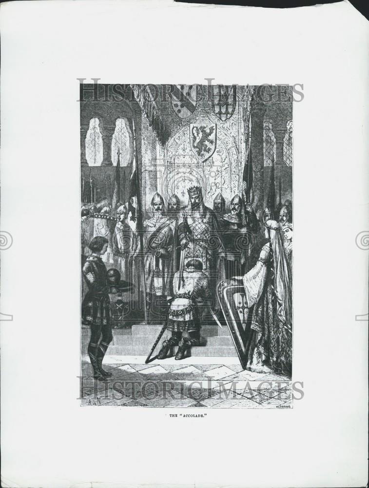 Press Photo A medieval king of France at the knighting ceremony, the &#39;&#39;accolade&#39; - Historic Images