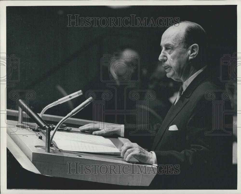 1965 Press Photo Ambassador Adlai E. Stevenson Addresses UN - Historic Images