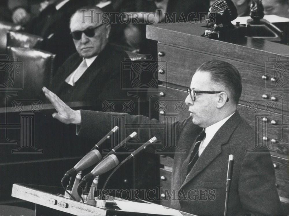 1958 Press Photo Sec of SPD Heinemann &amp; Chancellor Dr. Konrad Adenauer - Historic Images