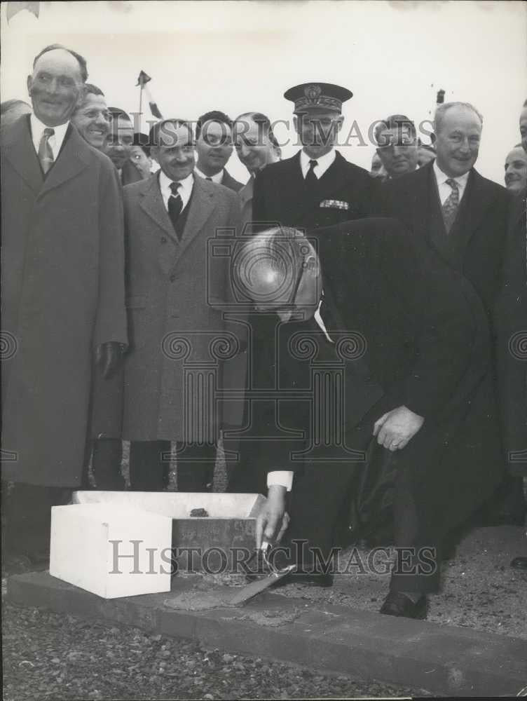 Press Photo Guy Mollet Lays Foundation Stone of New Arras Station - Historic Images