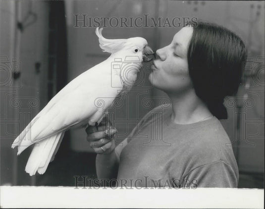 1977 Press Photo Cooky Cockatoo Regent's Park Zoo Handler Pauline - Historic Images