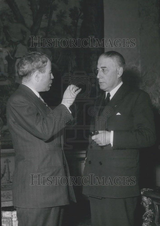 1953 Press Photo Rene Mayer French premier Former Prime Minister Pinay Hotel - Historic Images