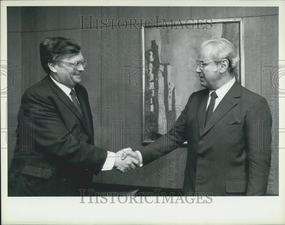 Press Photo Sec Gen Javier Perez De Cuellar &amp; PM David Lange of New Zealand - Historic Images