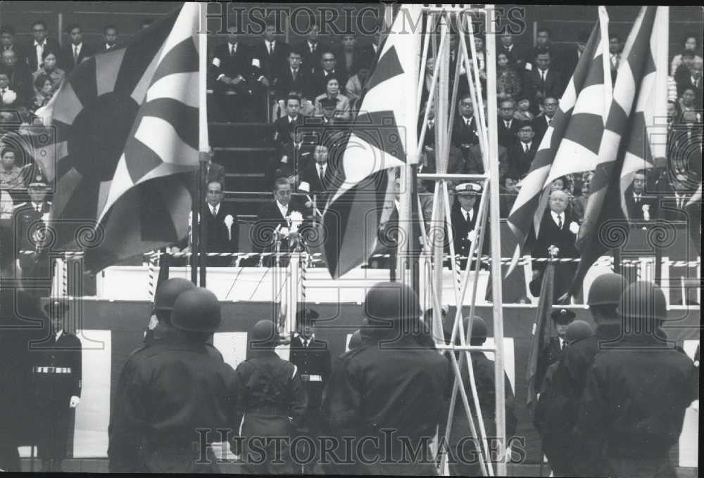 Press Photo Japan&#39;s Military Might On Parade Near Olympic Stadium - Historic Images