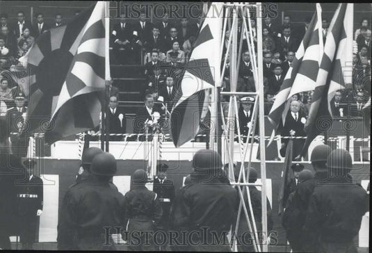 Press Photo Japan's Military Might On Parade Near Olympic Stadium - Historic Images