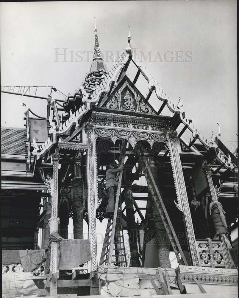 1958 Press Photo Construction,Thailand Temple, Brussels International Exhibition - Historic Images