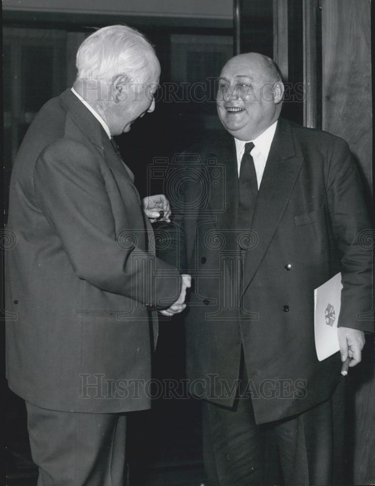 1956 Press Photo German Post-Minister Ernest Lemmer, President Heuss - Historic Images