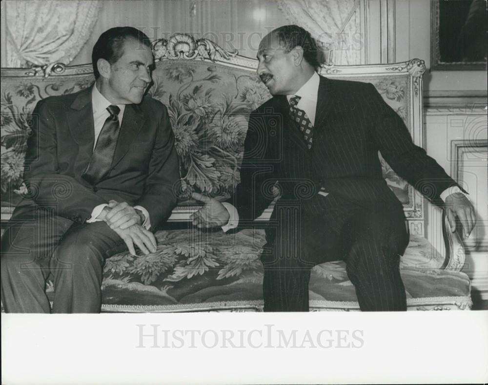 1974 Press Photo President Richard Nixon Visit Cairo Egypt Sadat Tahra Palace - Historic Images