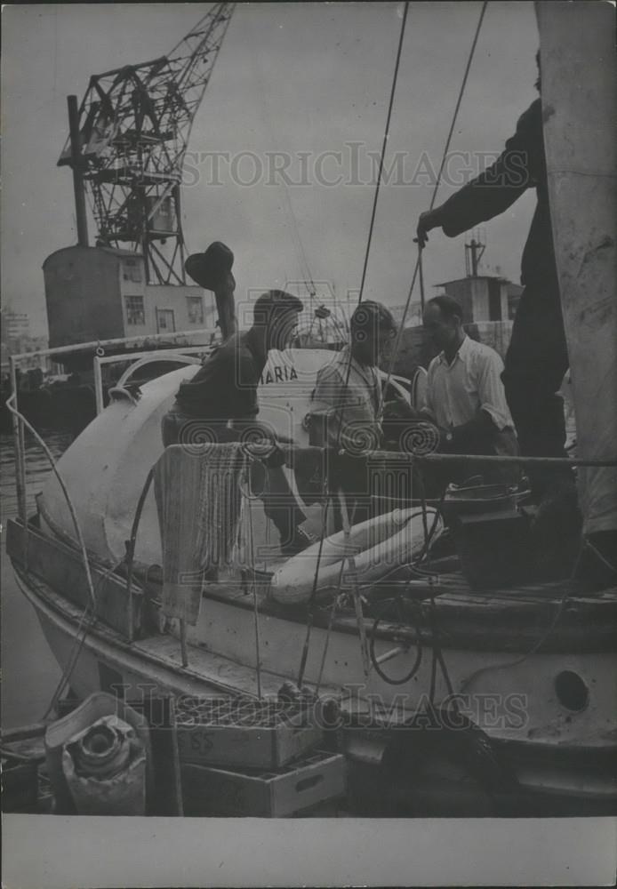 1953 Press Photo Jean Pillon Expedition Member Sloo Maria Casablanca Harbor - Historic Images