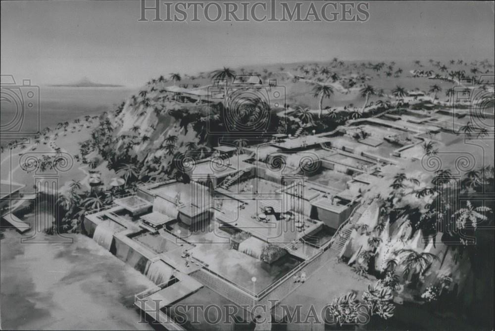 1973 Press Photo Artist Rendition Island Of Okinawa Sea Steps Japan - Historic Images