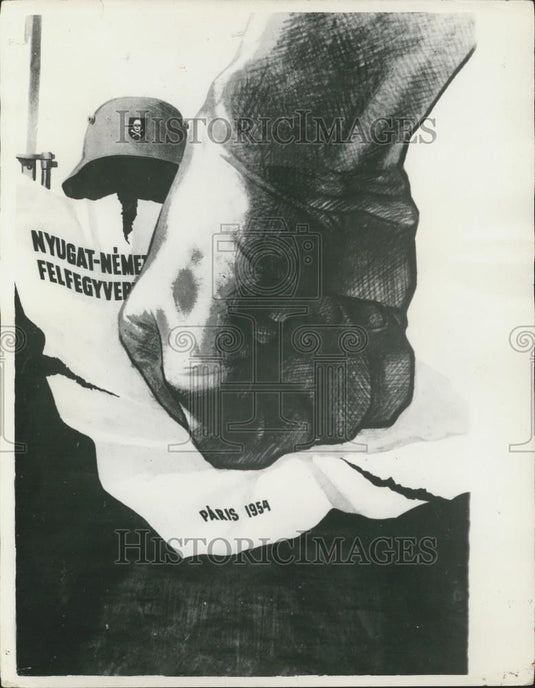 1955 Press Photo Budapest Protest Poster Mailed Fist Germany - Historic Images