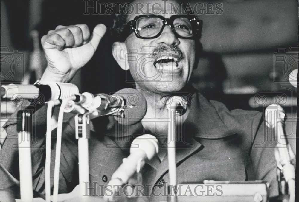 Press Photo Egypt President Anwar El-Sadat Speaks At OAU Conference - Historic Images