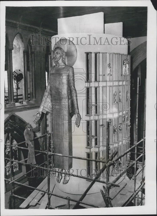 1957 Press Photo Epstein Statue at Llandaff Cathedral  ''The Majestas'' - Historic Images