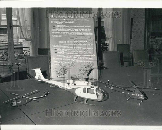 1968 Press Photo Models Anglo-French Cooperative Construction Helicopters - Historic Images