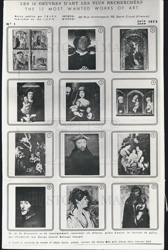Press Photo The Twelve Most "Wanted Works of Art." - Historic Images