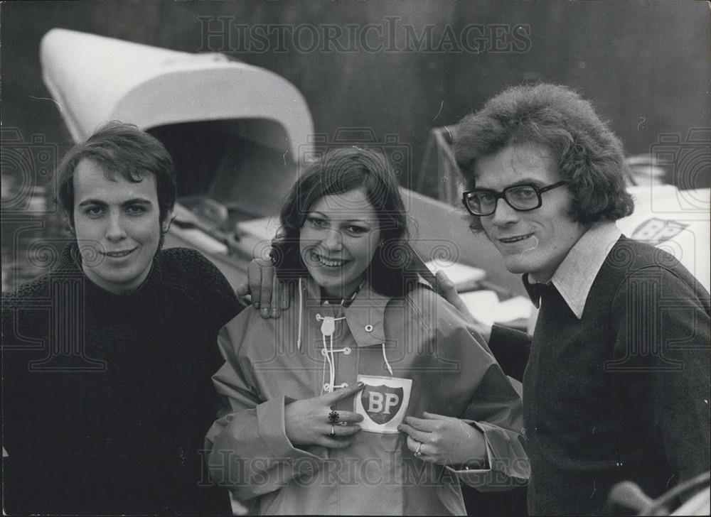 1973 Press Photo Britannia II Crew: Derek King, Carol Maystone &amp; Peter Bird - Historic Images