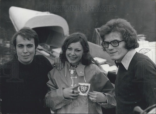 1973 Press Photo Britannia II Crew: Derek King, Carol Maystone & Peter Bird - Historic Images