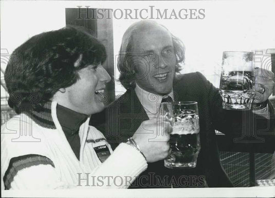 Press Photo Christa Zechmeister,skier,& race driver Hans Joachim Stuck - Historic Images