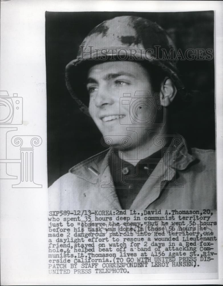 1952 Press Photo Korea, 2nd Lt David A Thomason - Historic Images