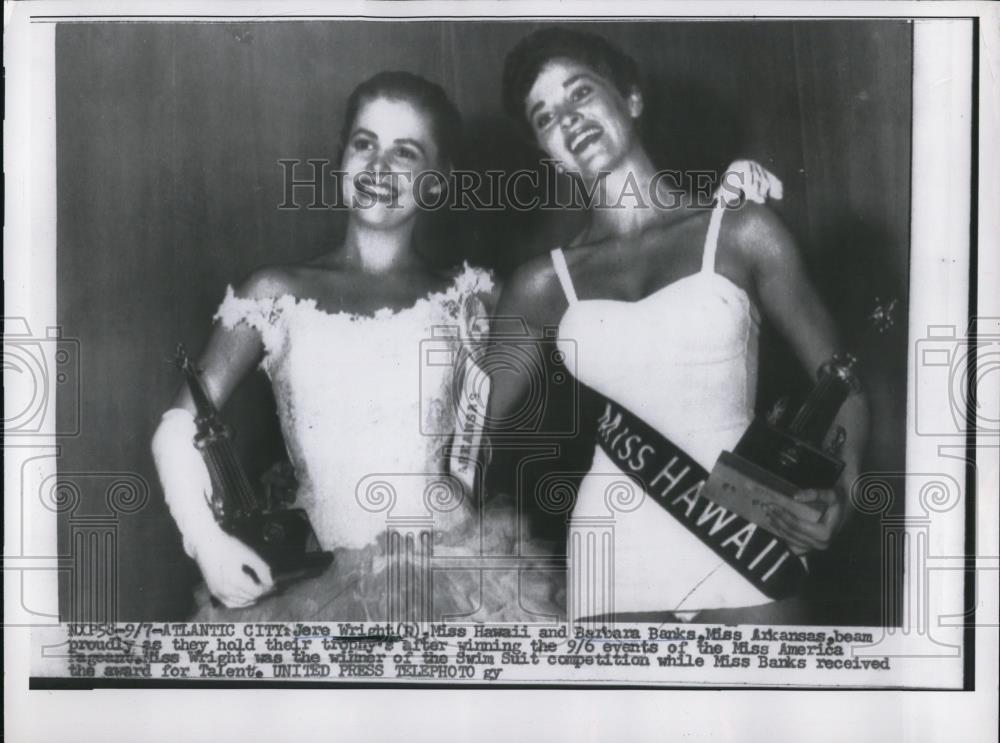 1956 Press Photo Miss Hawaii and Miss Arkansas for Miss America - Historic Images