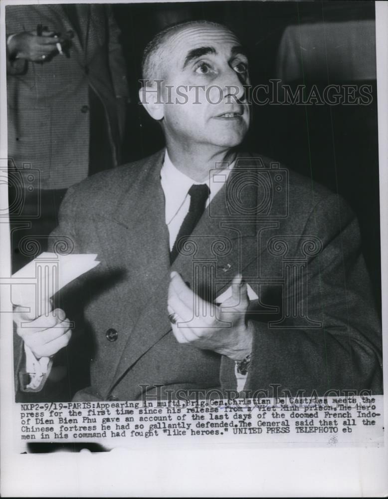 1954 Press Photo gen.Christian De Castries meets press after release from prison - Historic Images