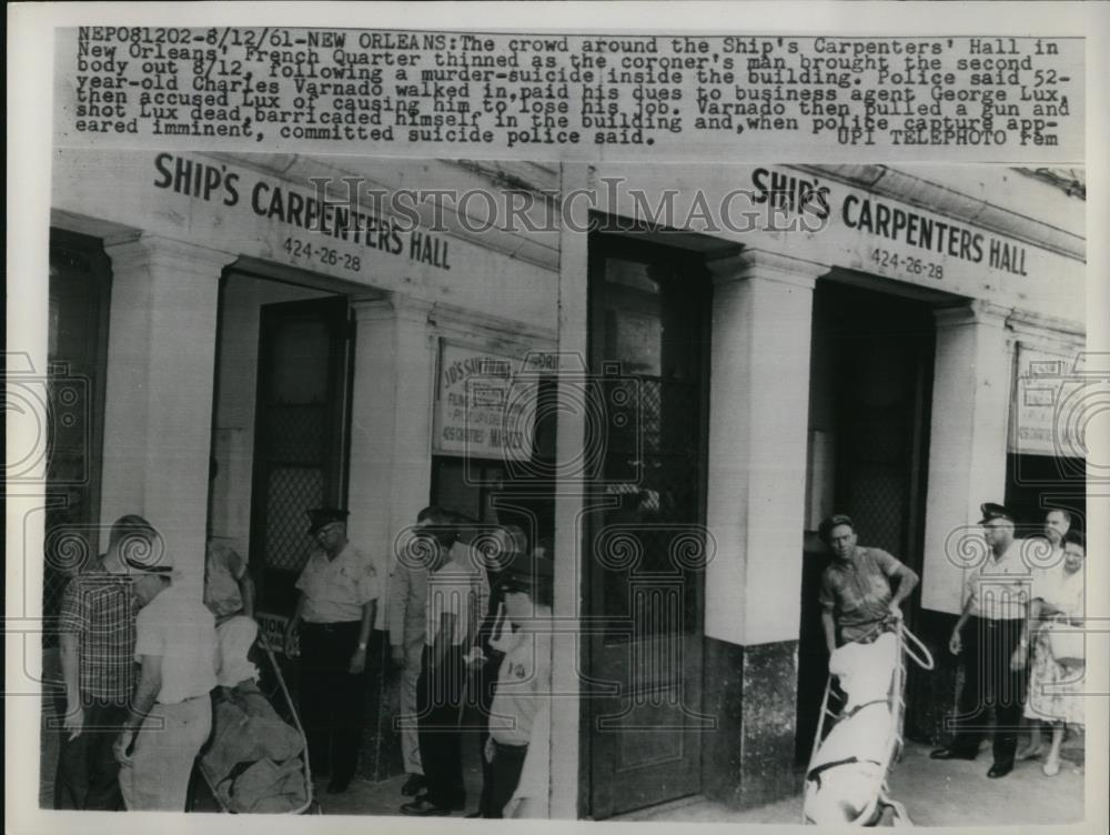 1961 Press Photo Murder scene at the Ship&#39;s Carpenter&#39;s Hall in New Orleans - Historic Images